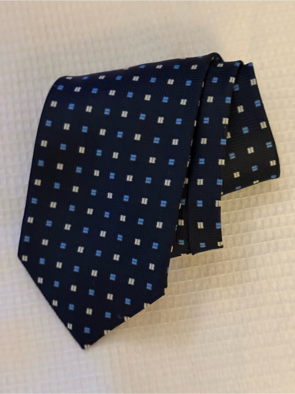 Valentino Rudy Dark Blue Tie with Light Blue and White Square Pattern